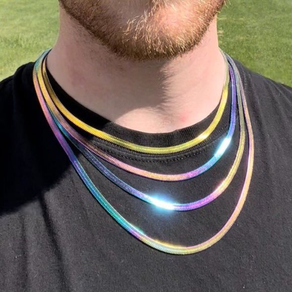 Solid 316l Stainless Steel Chameleon Snake Chain Necklace 5mm Herringbone Chain - Picture 5 of 11